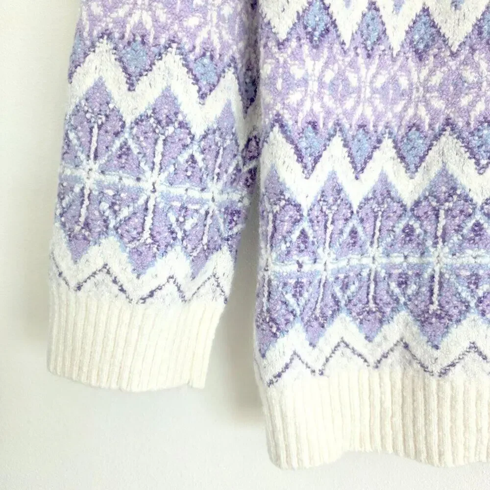 Talbots NWT Wool Blend Lavender Purple Cream White Turtleneck Alpine Sweater